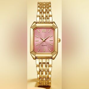 Gold-Tone Women's Quartz Bracelet Watch with Pink Face